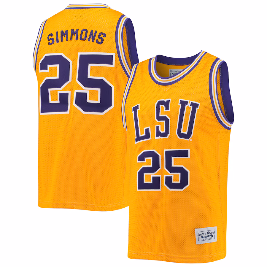 Men's Original Retro Brand Ben Simmons Gold LSU Tigers Commemorative Classic Basketball Jersey - Puhuasuan