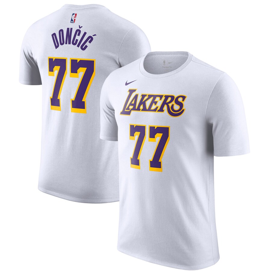 Men's Los Angeles Lakers Luka Don?i? Nike White Statement Edition Name & Number T-Shirt - Puhuasuan