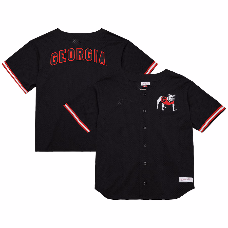 Men's Mitchell & Ness Black Georgia Bulldogs Game Time Vintage Mesh Button Front Top - Puhuasuan