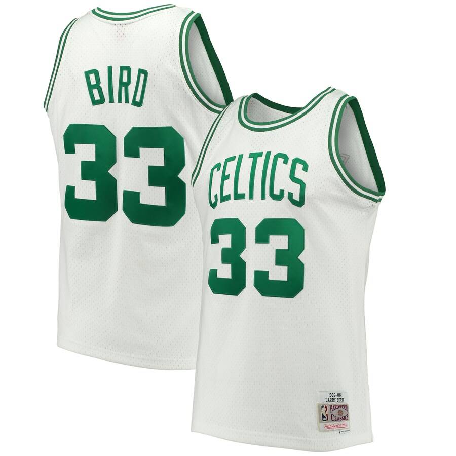Men's Boston Celtics Larry Bird Mitchell & Ness White Hardwood Classics 1985/86 Swingman Jersey - Puhuasuan