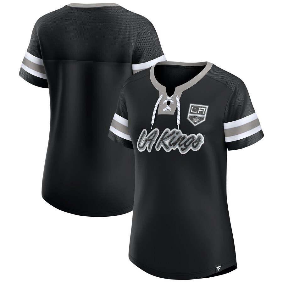 Women's Los Angeles Kings Fanatics Black Iconic Athena Lace-Up T-Shirt - Puhuasuan