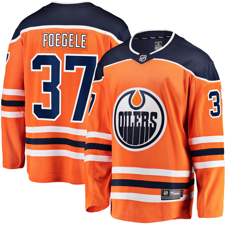 Men's Edmonton Oilers Warren Foegele Fanatics Branded Orange Home Breakaway Player Jersey - Puhuasuan