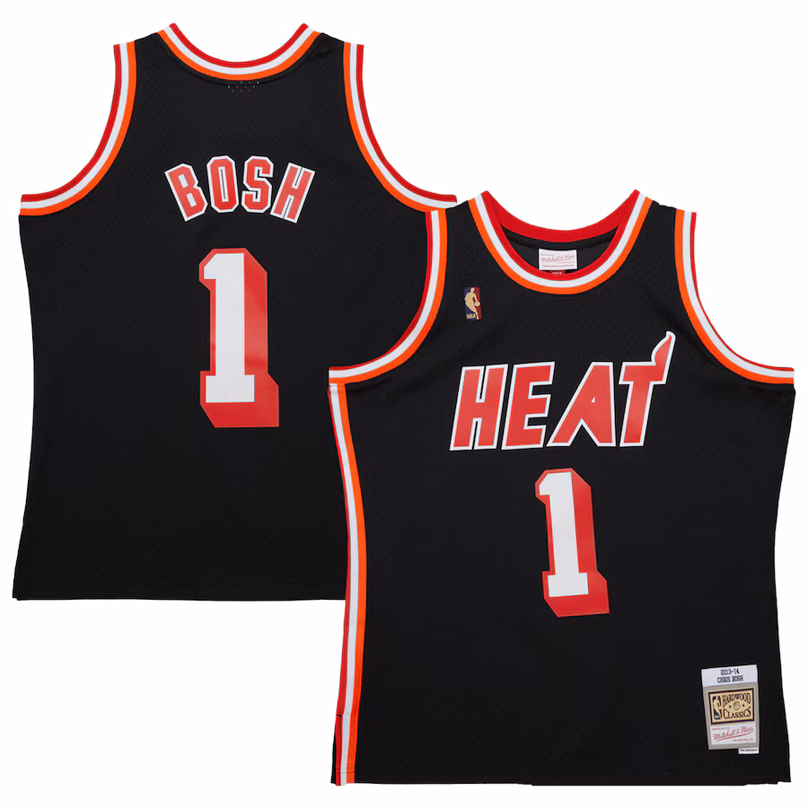 Men's Miami Heat Chris Bosh Mitchell & Ness Black 2013/14 Hardwood Classics Swingman Jersey - Puhuasuan