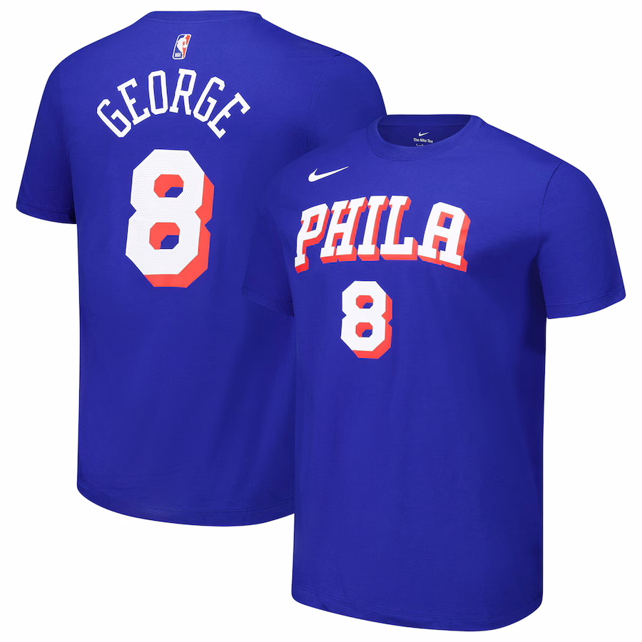 Unisex Philadelphia 76ers Paul George Nike Royal Name & Number T-Shirt - Puhuasuan