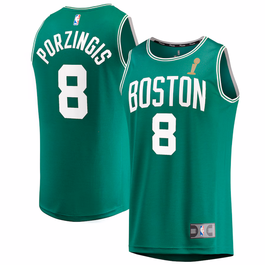 Youth Boston Celtics Kristaps Porzingis Fanatics Kelly Green 2024 NBA Finals Champions Fast Break Replica Player Jersey - Icon Edition - Puhuasuan
