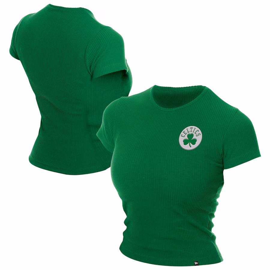 Women's Boston Celtics  New Era Green Leisure Collection Baby Doll Cropped T-Shirt - Puhuasuan