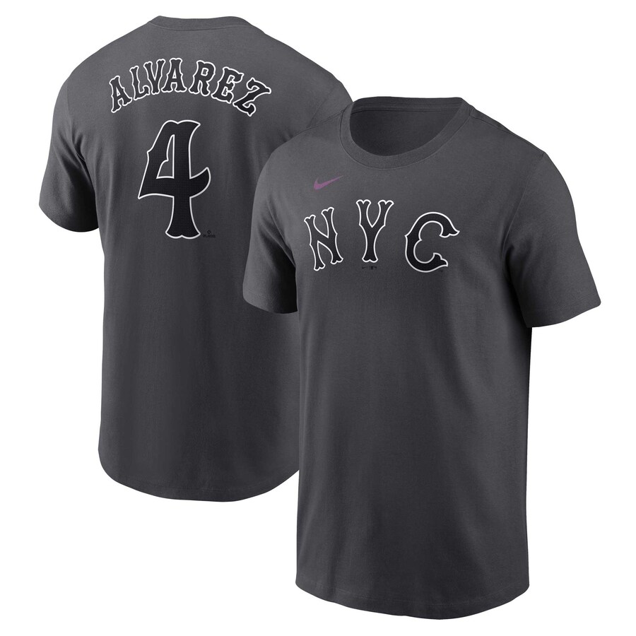 Men's New York Mets Francisco Alvarez Nike Charcoal 2024 City Connect Fuse Name & Number T-Shirt - Puhuasuan