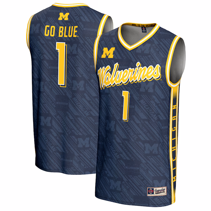 #1 Michigan Wolverines GameDay Greats Unisex Highlight Print Lightweight Basketball Fashion Jersey - Navy - Puhuasuan