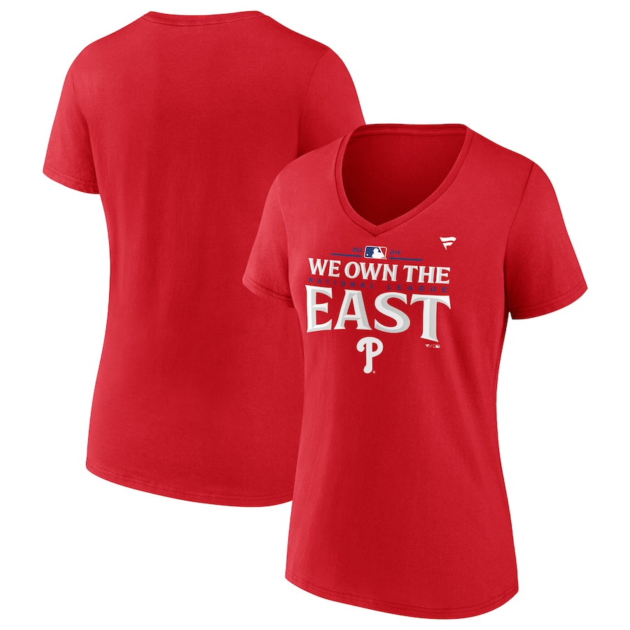 Women's Philadelphia Phillies Fanatics Red 2024 NL East Division Champions Locker Room V-Neck T-Shirt - Puhuasuan