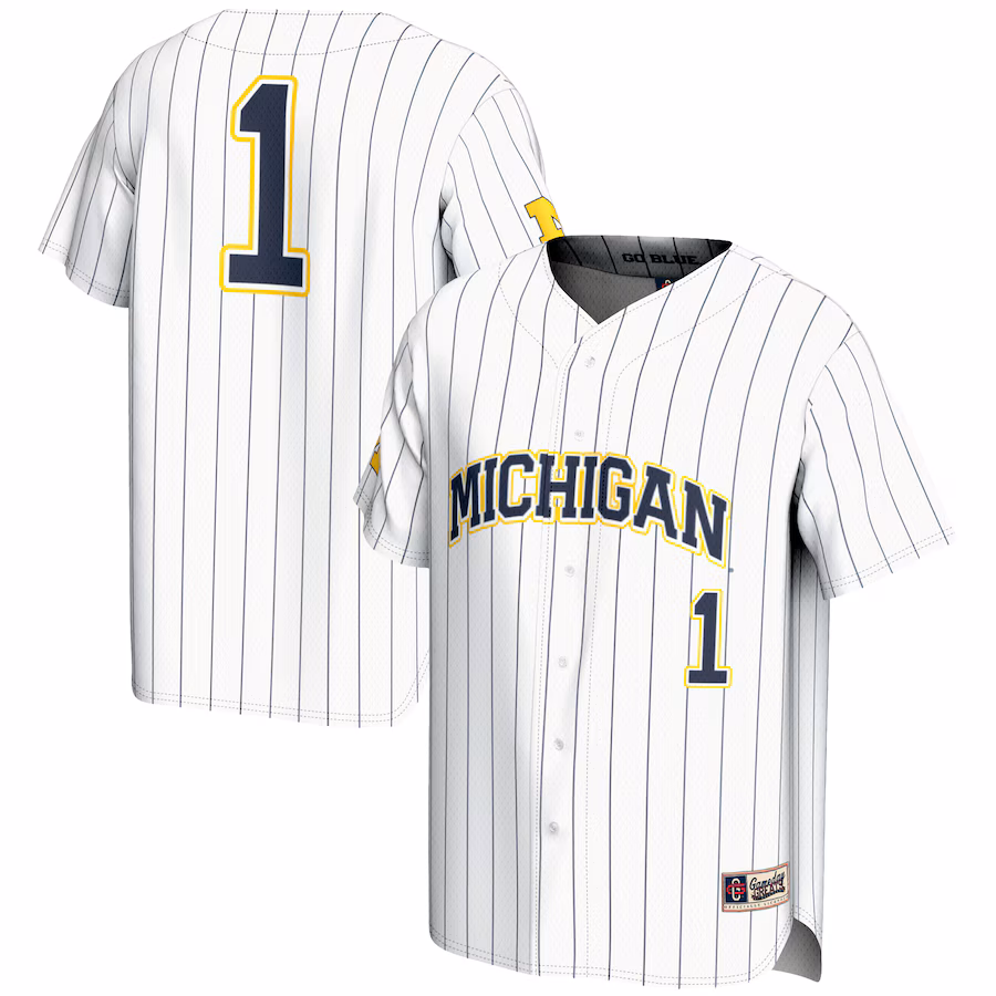 Men's GameDay Greats #1 White Michigan Wolverines Lightweight Baseball Fashion Jersey - Puhuasuan