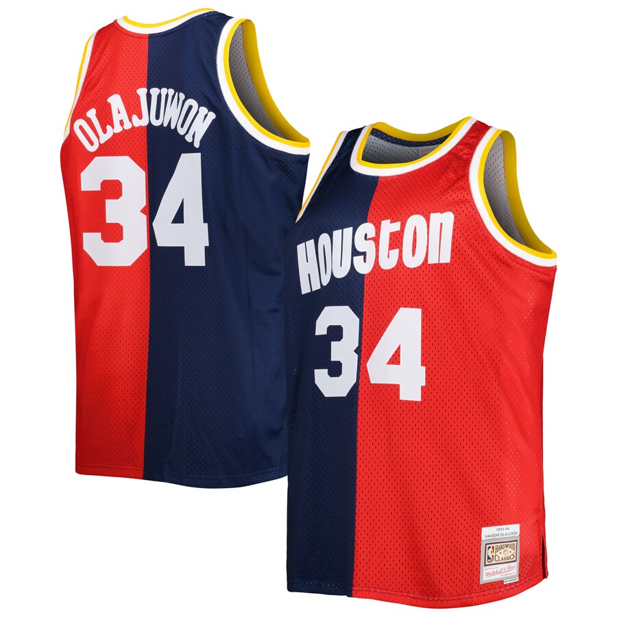 Men's Houston Rockets Mitchell & Ness Navy/Red Big & Tall Hardwood Classics 1993/94 Split Swingman Jersey - Puhuasuan