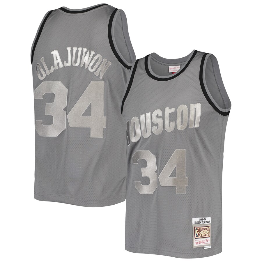 Men's Houston Rockets Hakeem Olajuwon Mitchell & Ness Charcoal Hardwood Classics Retired Player 1993/94 Metal Works Swingman Jersey - Puhuasuan