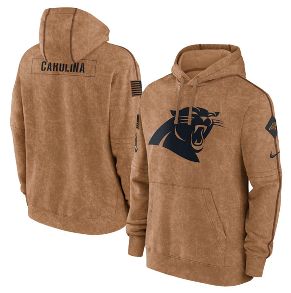 Men's Carolina Panthers 2023 Brown Salute to Service Pullover Hoodie - Puhuasuan