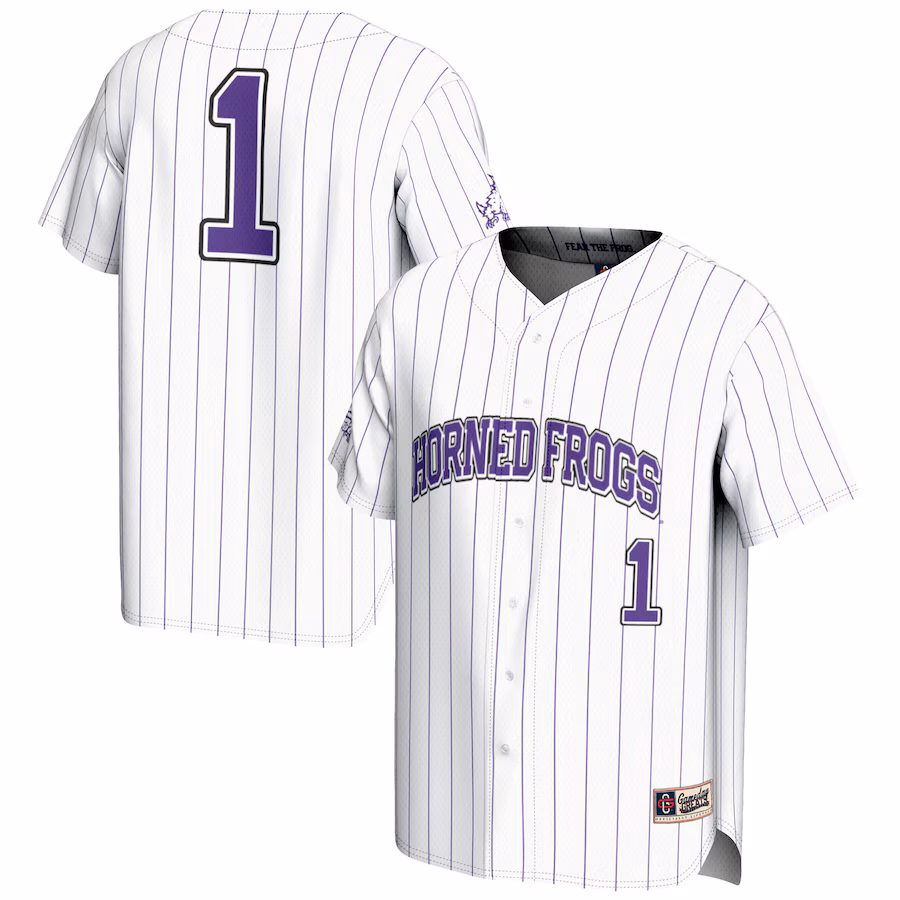 Men's GameDay Greats #1 White TCU Horned Frogs Lightweight Baseball Jersey - Puhuasuan