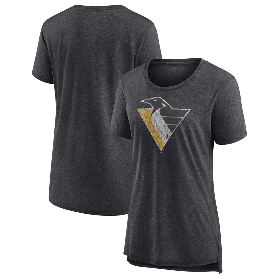 Women's Pittsburgh Penguins Gray Slow Whistle Tri-Blend T-Shirt - Puhuasuan