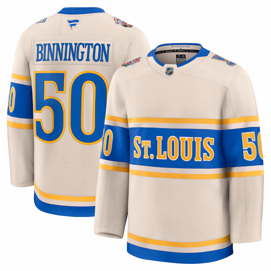 Men's St. Louis Blues Jordan Binnington Fanatics Cream 2025 NHL Winter Classic Premium Player Jersey - Puhuasuan
