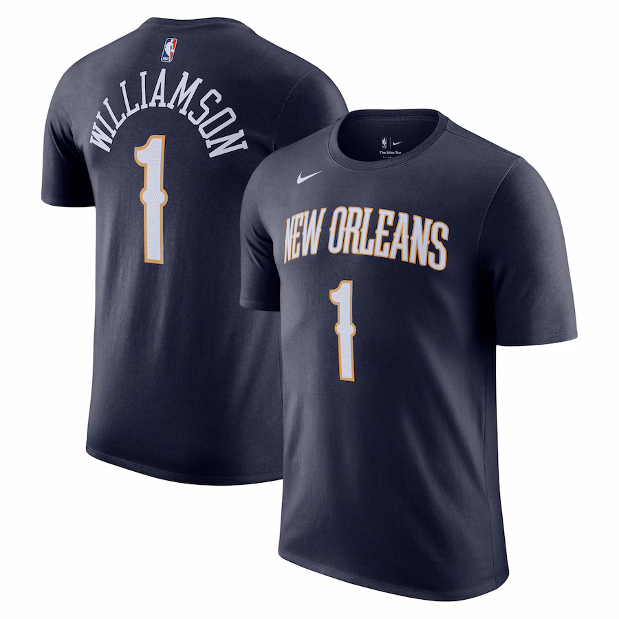 Men's New Orleans Pelicans Zion Williamson Nike Navy Icon 2022/23 Name & Number T-Shirt - Puhuasuan