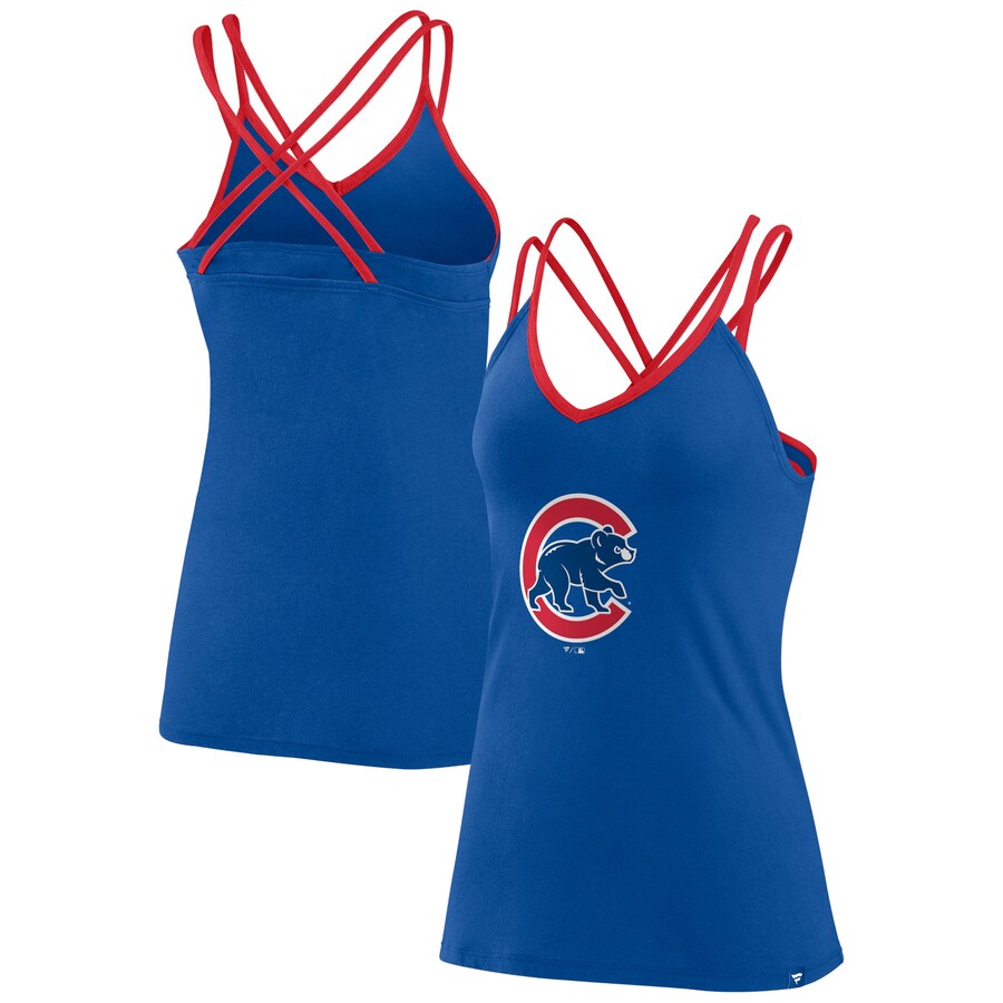 Women's Chicago Cubs Fanatics Royal Barrel It Up Cross Back V-Neck Tank Top - Puhuasuan