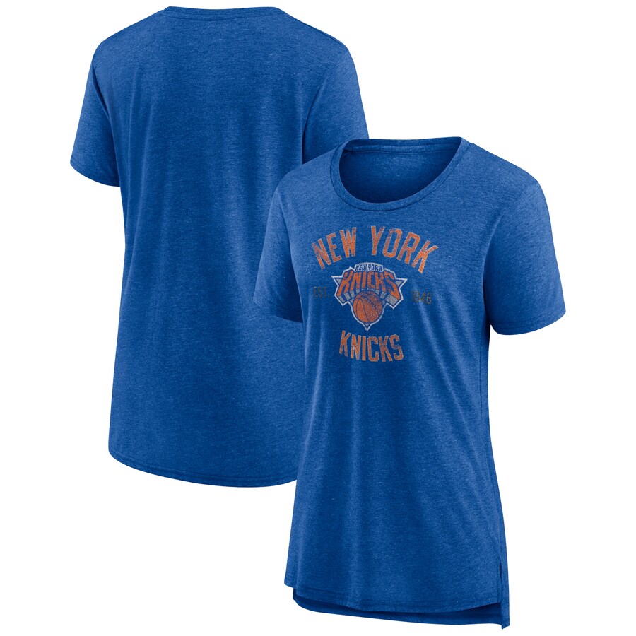Women's New York Knicks Heather Blue Heritage Tri-Blend T-Shirt - Puhuasuan