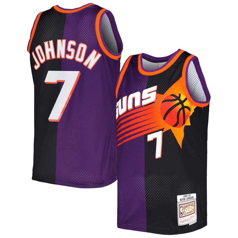 Men's Phoenix Suns Kevin Johnson Mitchell & Ness Purple/Black Hardwood Classics 1996/97 Split Swingman Jersey - Puhuasuan