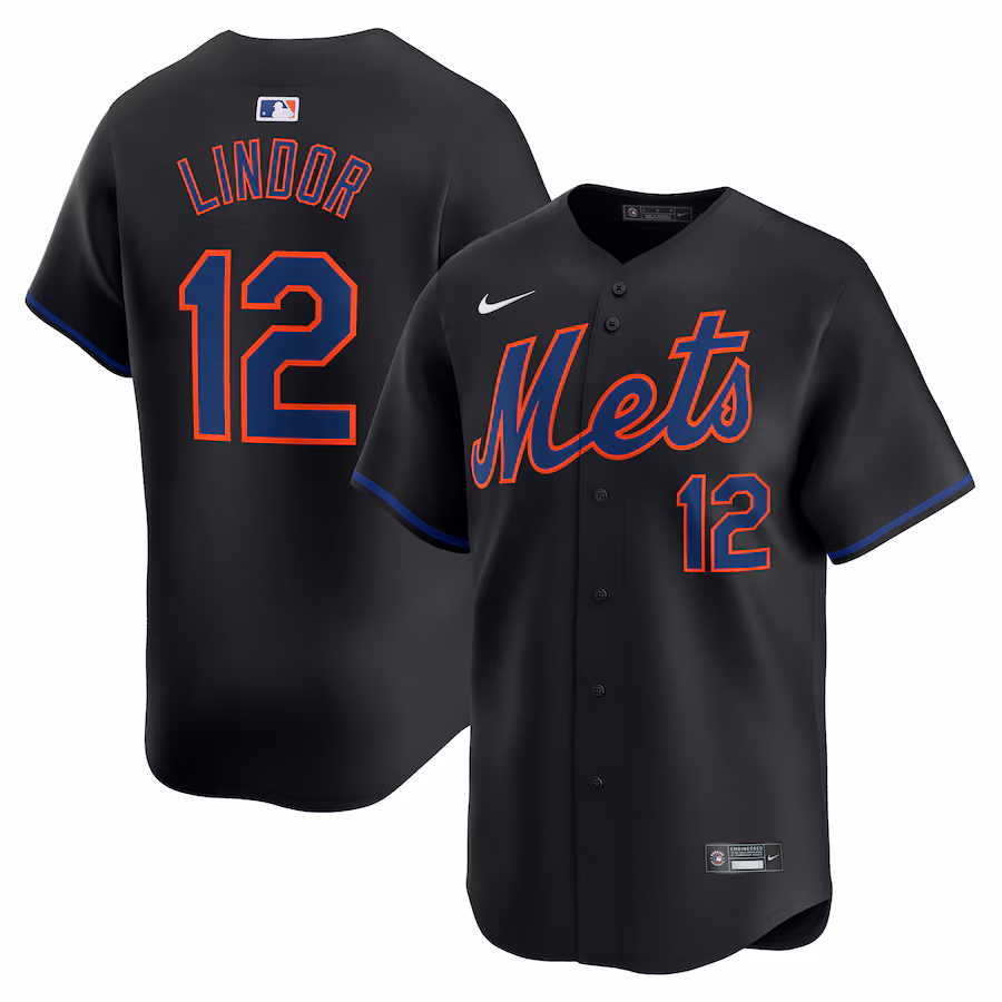 Men's New York Mets Francisco Lindor Nike Black Alternate Limited Player Jersey - Puhuasuan