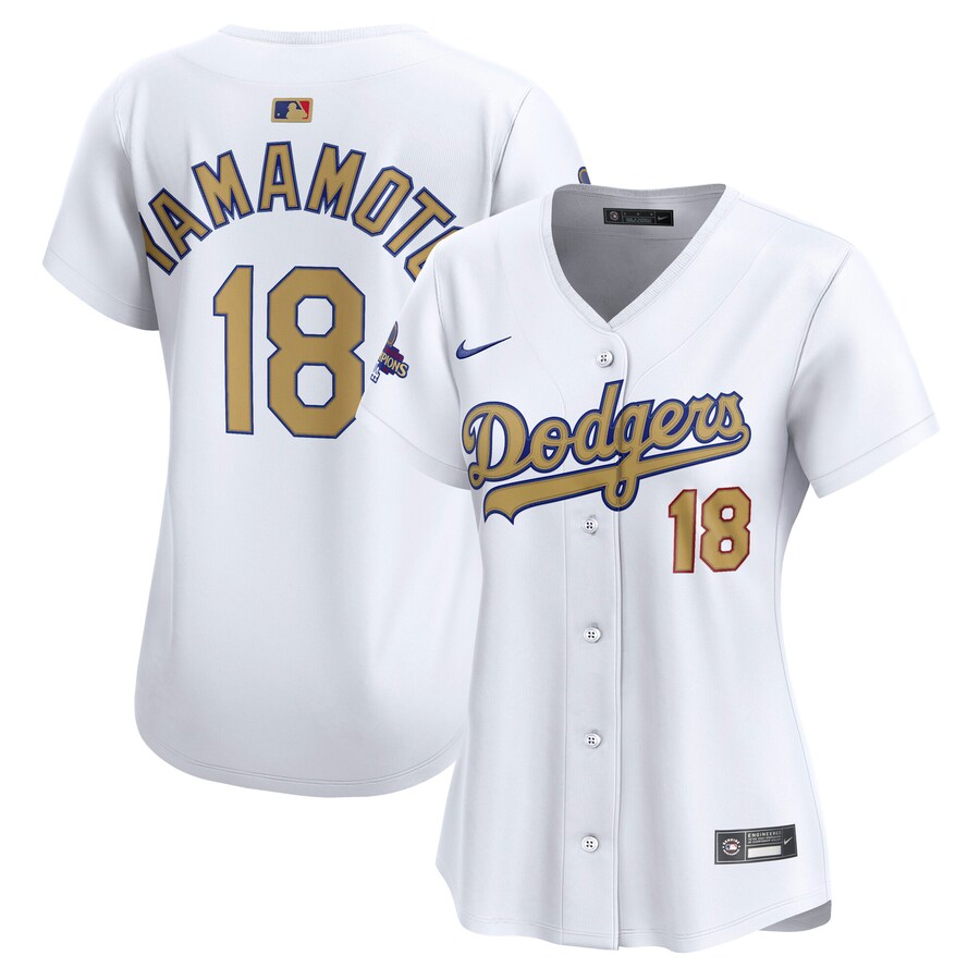 Women's Los Angeles Dodgers Yoshinobu Yamamoto Nike White 2025 Gold Collection Limited Jersey - Puhuasuan