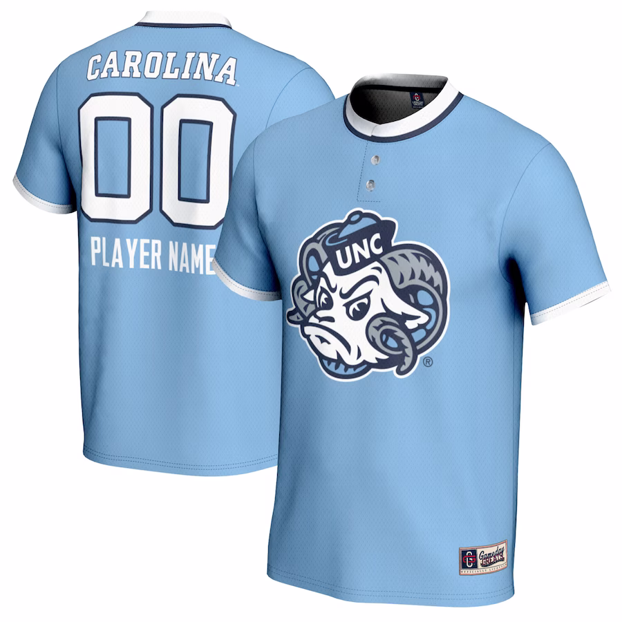 North Carolina Tar Heels GameDay Greats Youth NIL Pick-A-Player Lightweight Softball Mascot Jersey - Carolina Blue - Puhuasuan