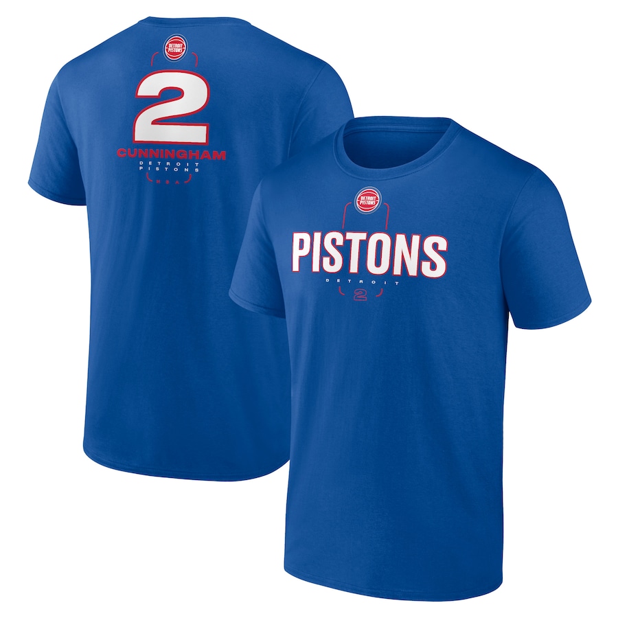 Men's Detroit Pistons Cade Cunningham Blue Behind The Back Name & Number T-Shirt - Puhuasuan