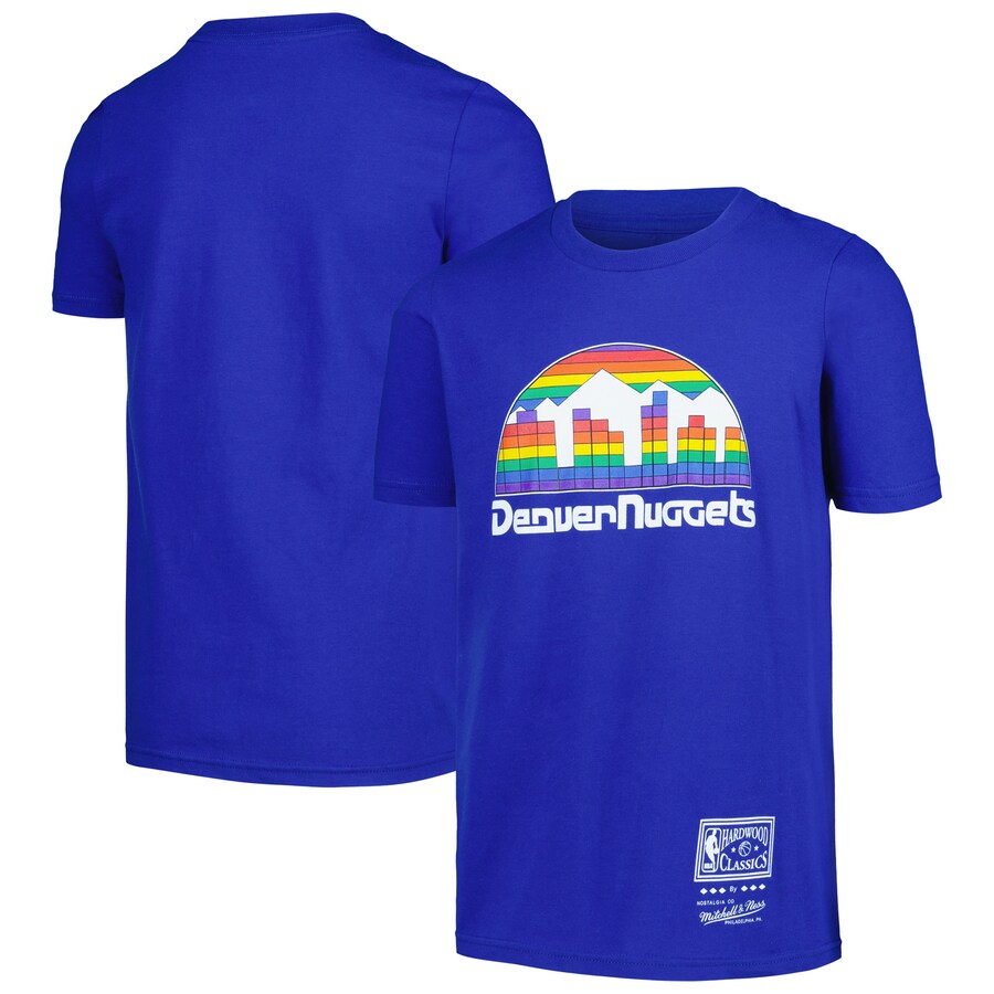 Youth Denver Nuggets Mitchell & Ness Royal Hardwood Classics Retro Logo T-Shirt - Puhuasuan
