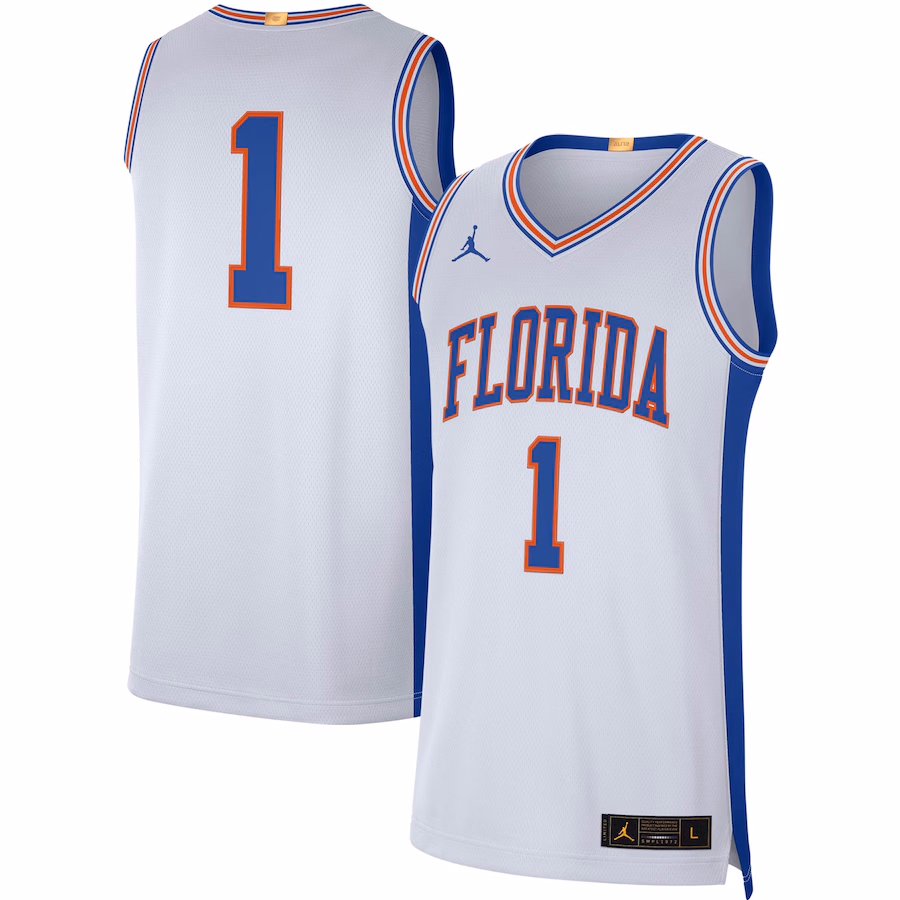 Men's Jordan Brand #1 White Florida Gators Retro Limited Jersey - Puhuasuan