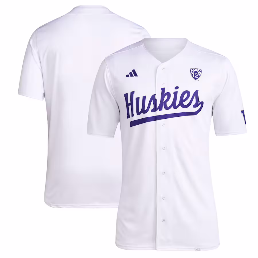 Washington Huskies adidas Team Baseball Jersey - White - Puhuasuan