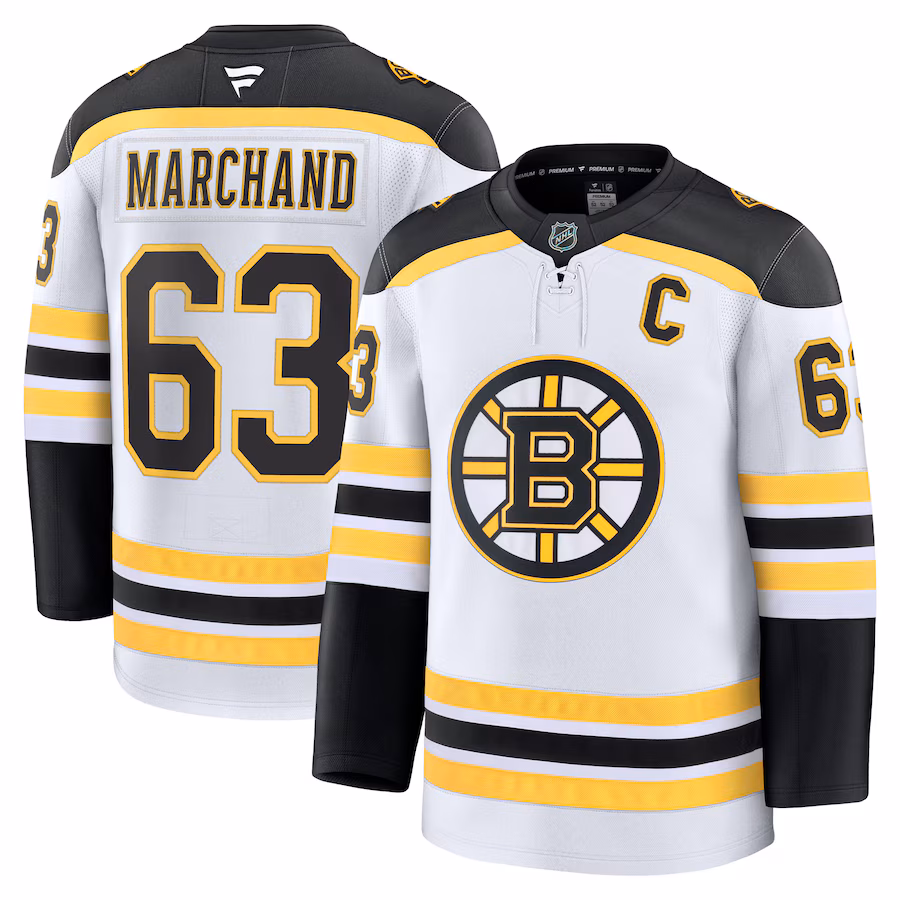 Men's Boston Bruins Brad Marchand Fanatics White Away Premium Jersey - Puhuasuan
