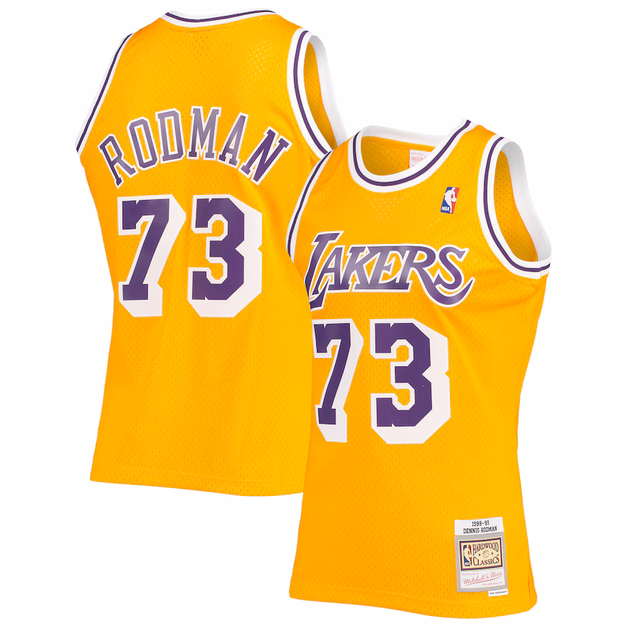 Men's Los Angeles Lakers Dennis Rodman Mitchell & Ness Gold Hardwood Classics Swingman Jersey - Puhuasuan