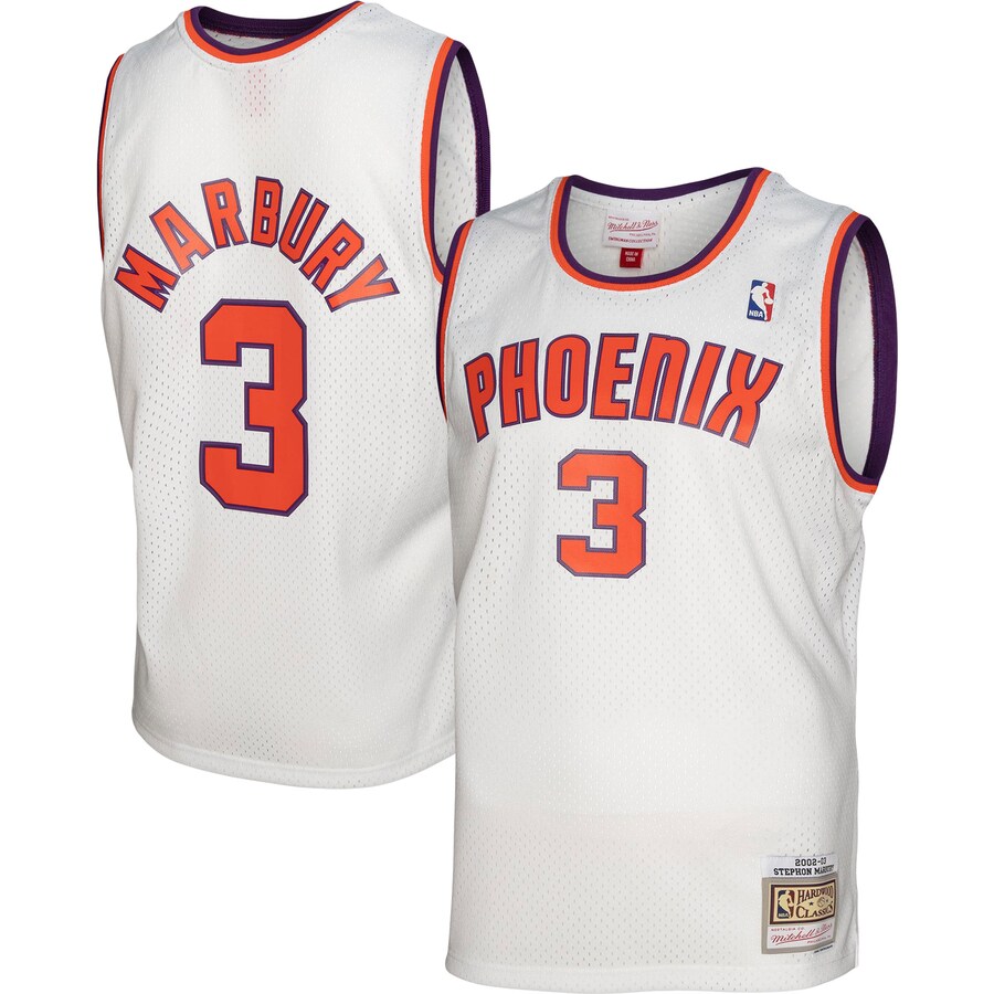 Men's Phoenix Suns Stephon Marbury Mitchell & Ness White 2001/02 Hardwood Classics Swingman Jersey - Puhuasuan