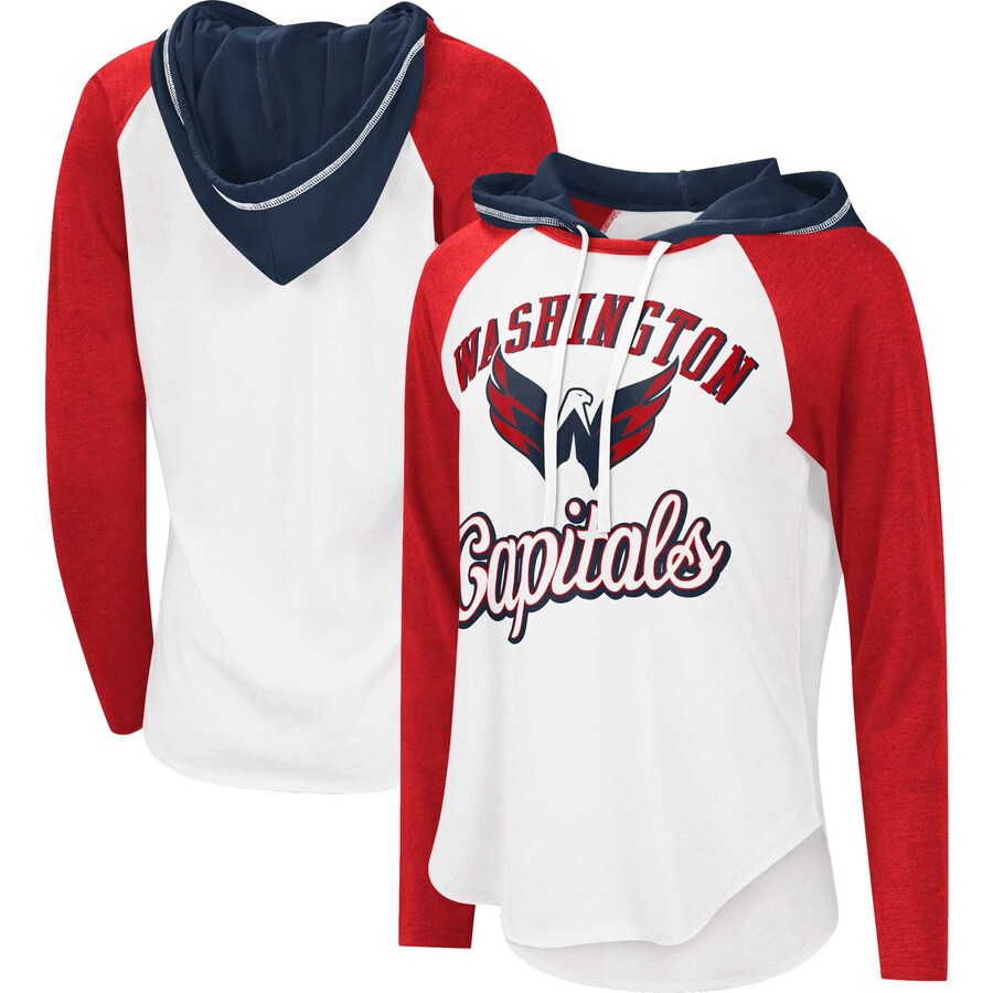 Women's Washington Capitals G-III Sports by Carl Banks White/Heather Red MVP Raglan Lightweight Hooded T-Shirt - Puhuasuan