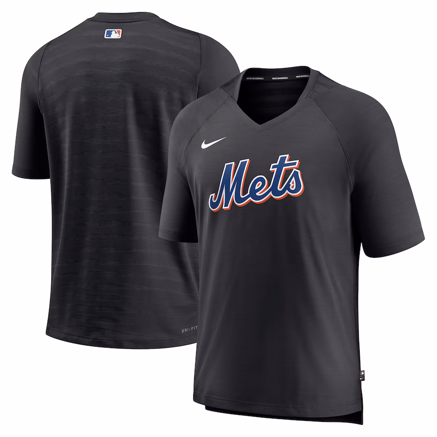 Men's New York Mets Nike Black Authentic Collection Pregame Raglan Performance V-Neck T-Shirt - Puhuasuan