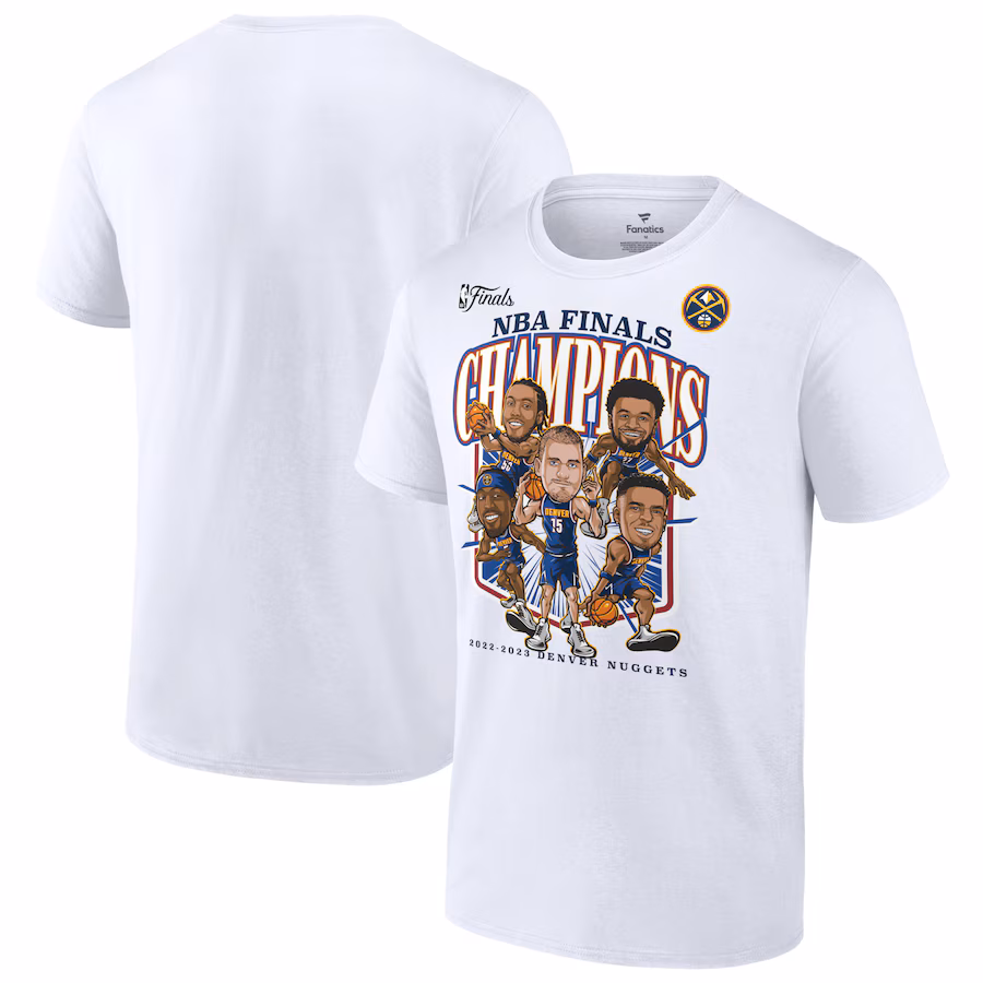 Men's Denver Nuggets  Fanatics White 2023 NBA Finals Champions Windmill Team Caricature T-Shirt - Puhuasuan