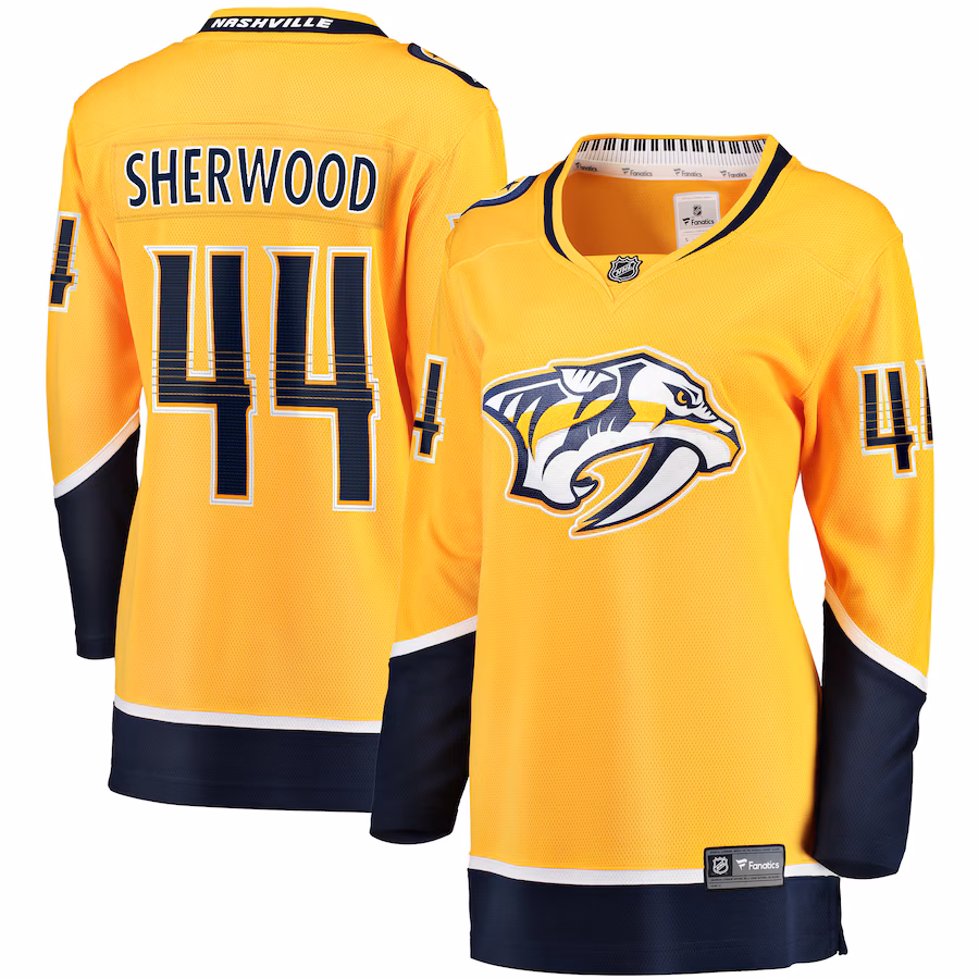 Women's Nashville Predators Kiefer Sherwood Fanatics Gold Home Breakaway Player Jersey - Puhuasuan