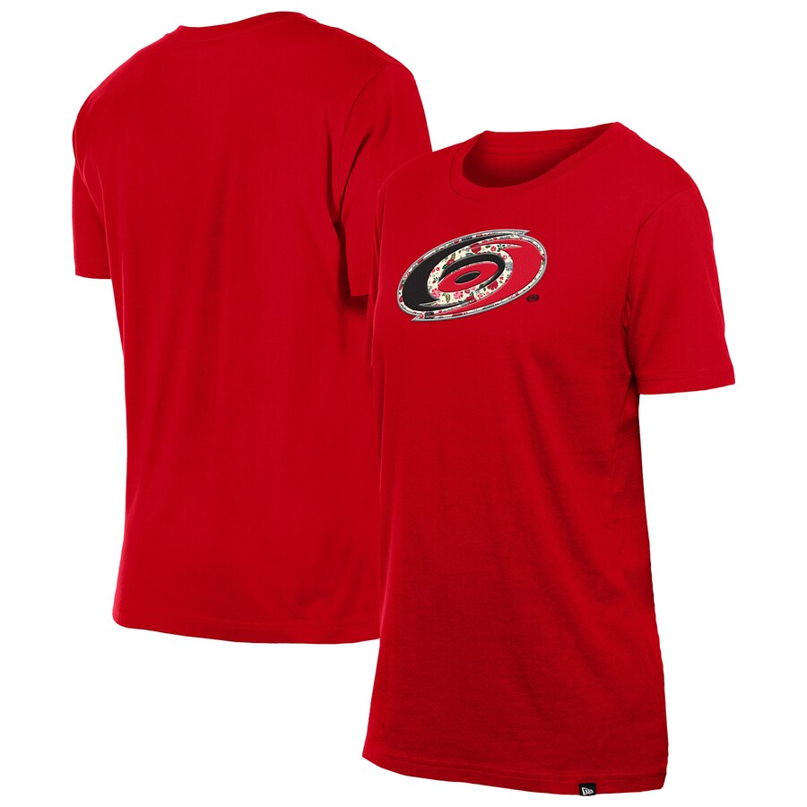 Women's Carolina Hurricanes New Era Red Glam Game Floral T-Shirt - Puhuasuan