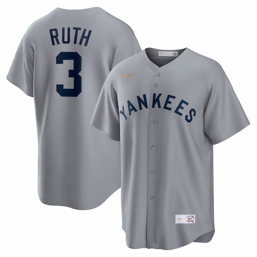 Men's New York Yankees Babe Ruth Nike Gray Road Cooperstown Collection Player Jersey - Puhuasuan