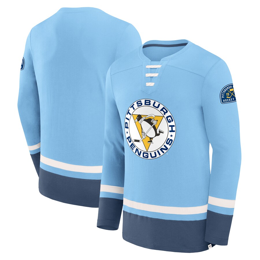 Men's Pittsburgh Penguins Fanatics Light Blue Vintage High Point Long Sleeve T-Shirt - Puhuasuan