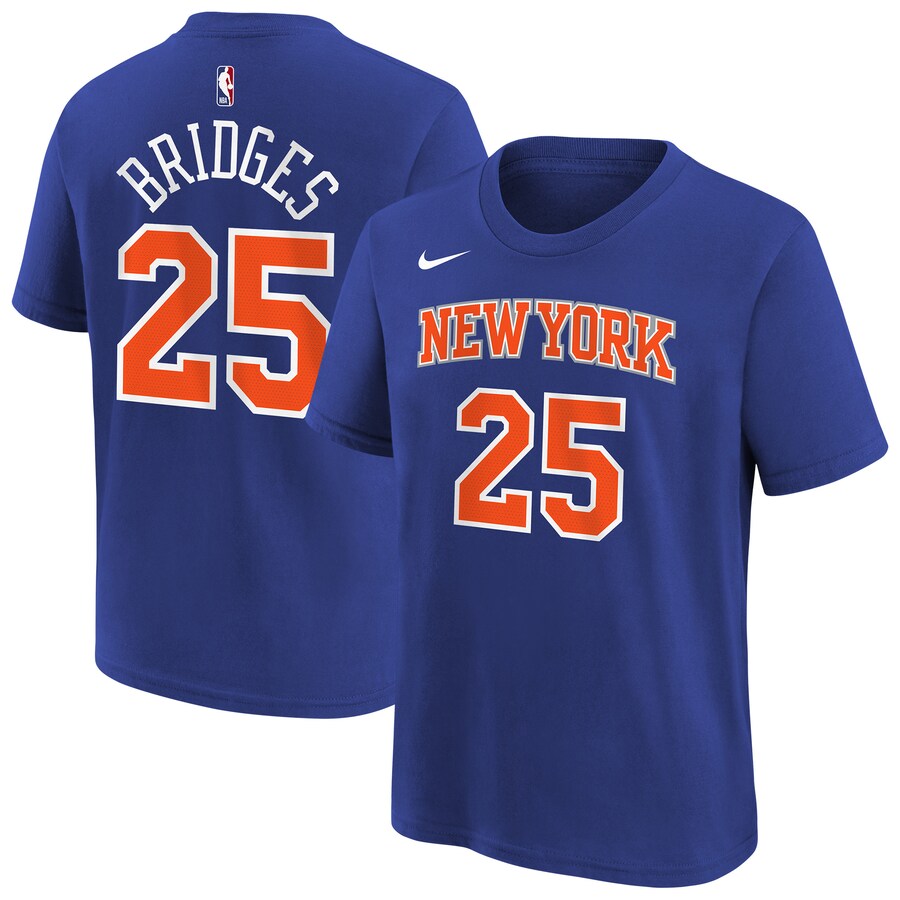 Youth New York Knicks Mikal Bridges Nike Blue Icon Name & Number T-Shirt - Puhuasuan