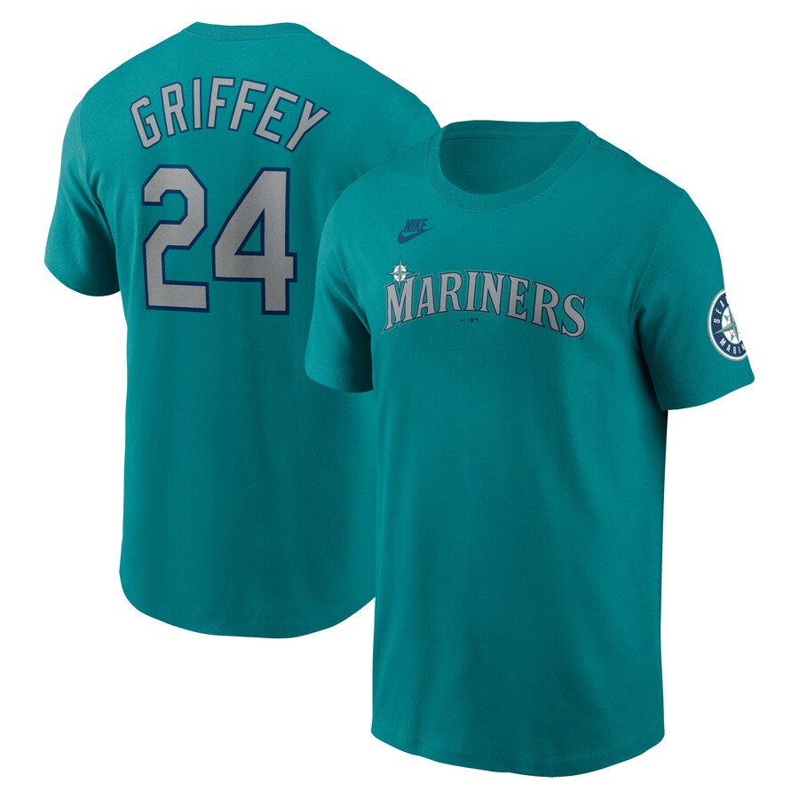 Men's Seattle Mariners Ken Griffey Jr. Nike Aqua Cooperstown Collection Name & Number T-Shirt - Puhuasuan