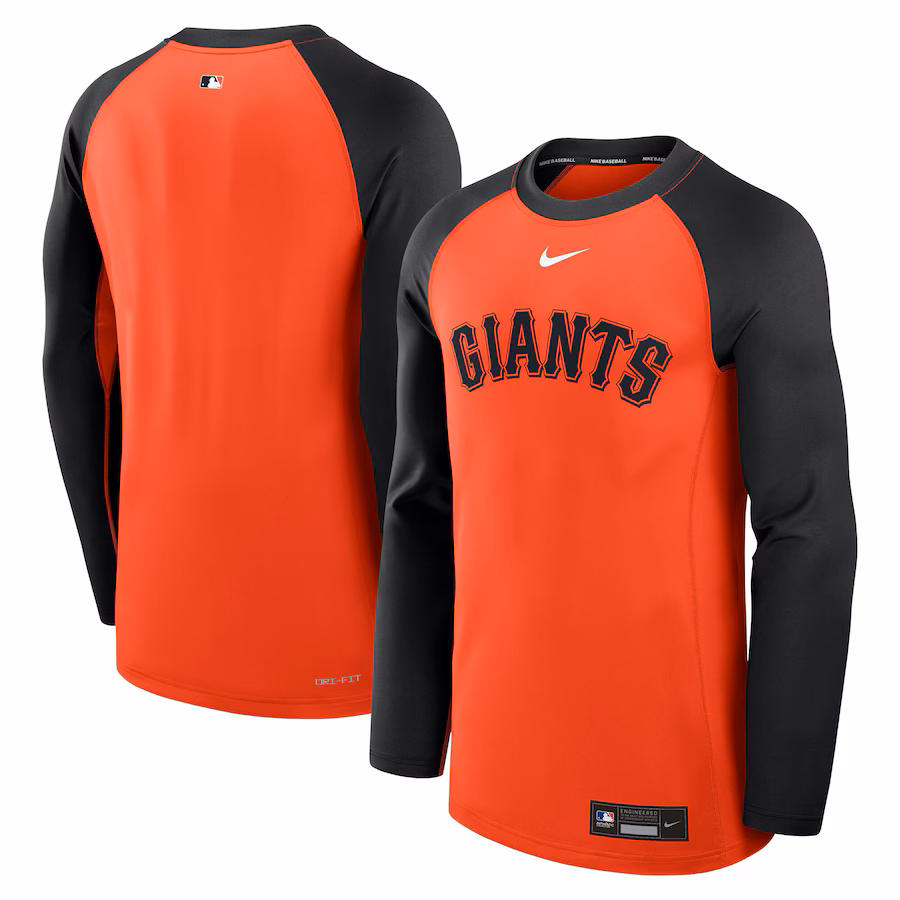 Men's San Francisco Giants Nike Orange/Black Authentic Collection Game Time Raglan Performance Long Sleeve T-Shirt - Puhuasuan