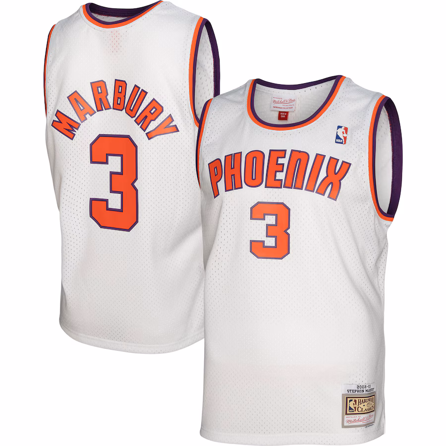 Men's Phoenix Suns Stephon Marbury Mitchell & Ness White 2002/03 Hardwood Classics Swingman Jersey - Puhuasuan