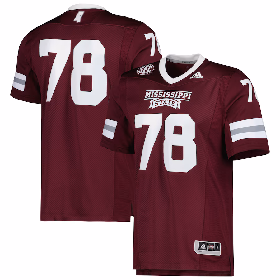 Men's adidas #78 Maroon Mississippi State Bulldogs Team Premier Football Jersey - Puhuasuan