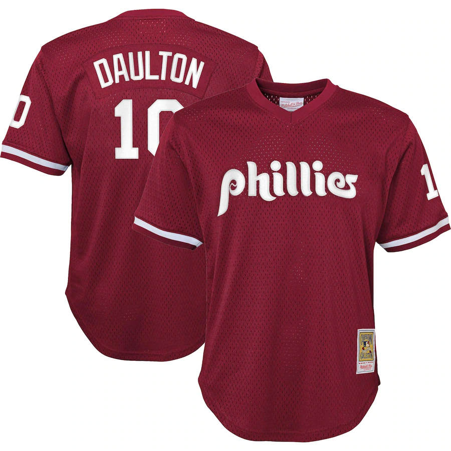 Youth Philadelphia Phillies Darren Daulton Mitchell & Ness Burgundy Cooperstown Collection Mesh Batting Practice Jersey - Puhuasuan