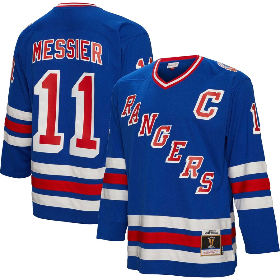 Men's New York Rangers Mark Messier Mitchell & Ness Blue 1993/94 Captain Patch Blue Line Player Jersey - Puhuasuan