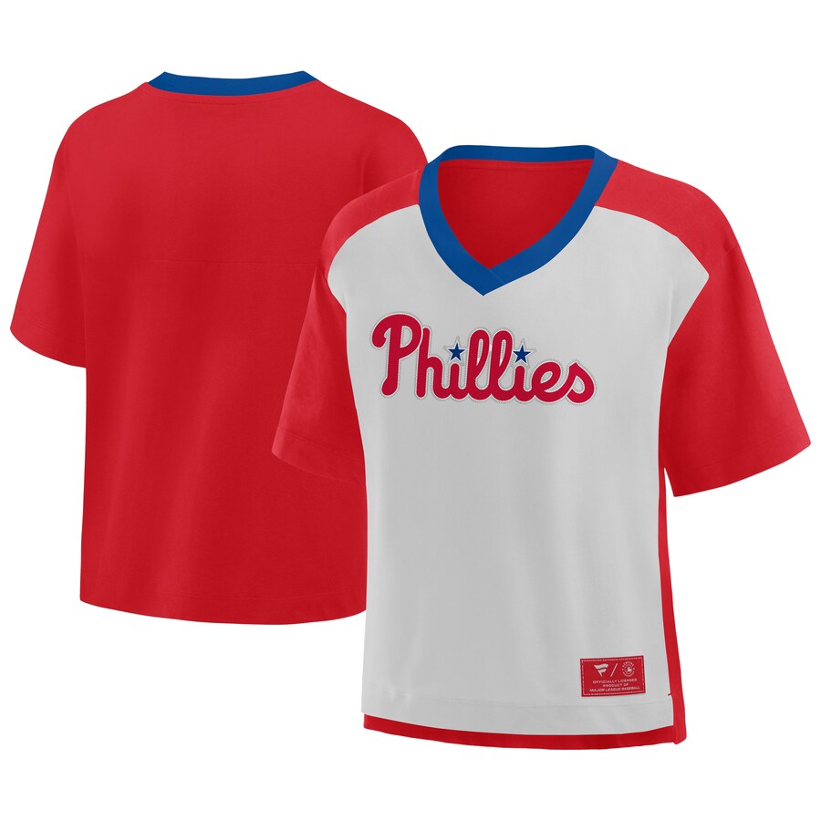 Men's Philadelphia Phillies Fanatics Red/Graphite Oversized Race To Win V-Neck T-Shirt - Puhuasuan