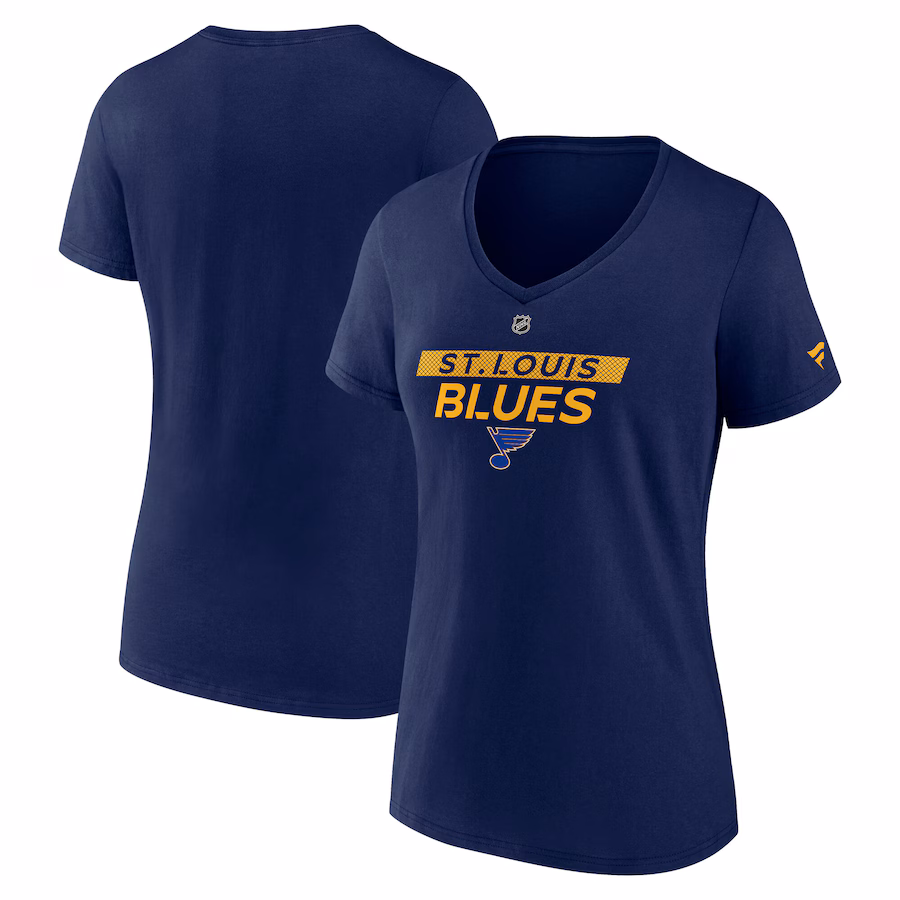 Women's St. Louis Blues Fanatics Navy Authentic Pro Core Primary V-Neck T-Shirt - Puhuasuan